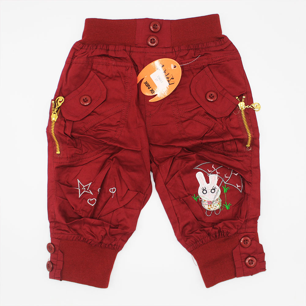 Imported Baby Girl 3D Bunny Star Maroon Cargo Pants for 18 Months - 4 Years