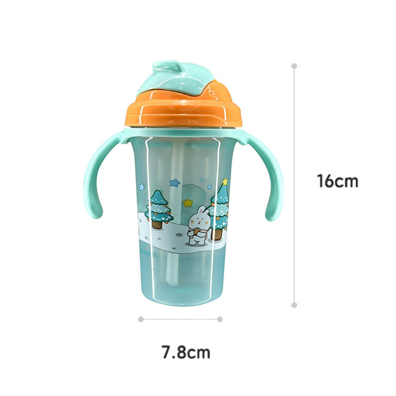 Imported 300ml Kids Cartoon Sippy Cup Bottle with Leak-Proof Straw & Anti-Choking Duckbill Handle