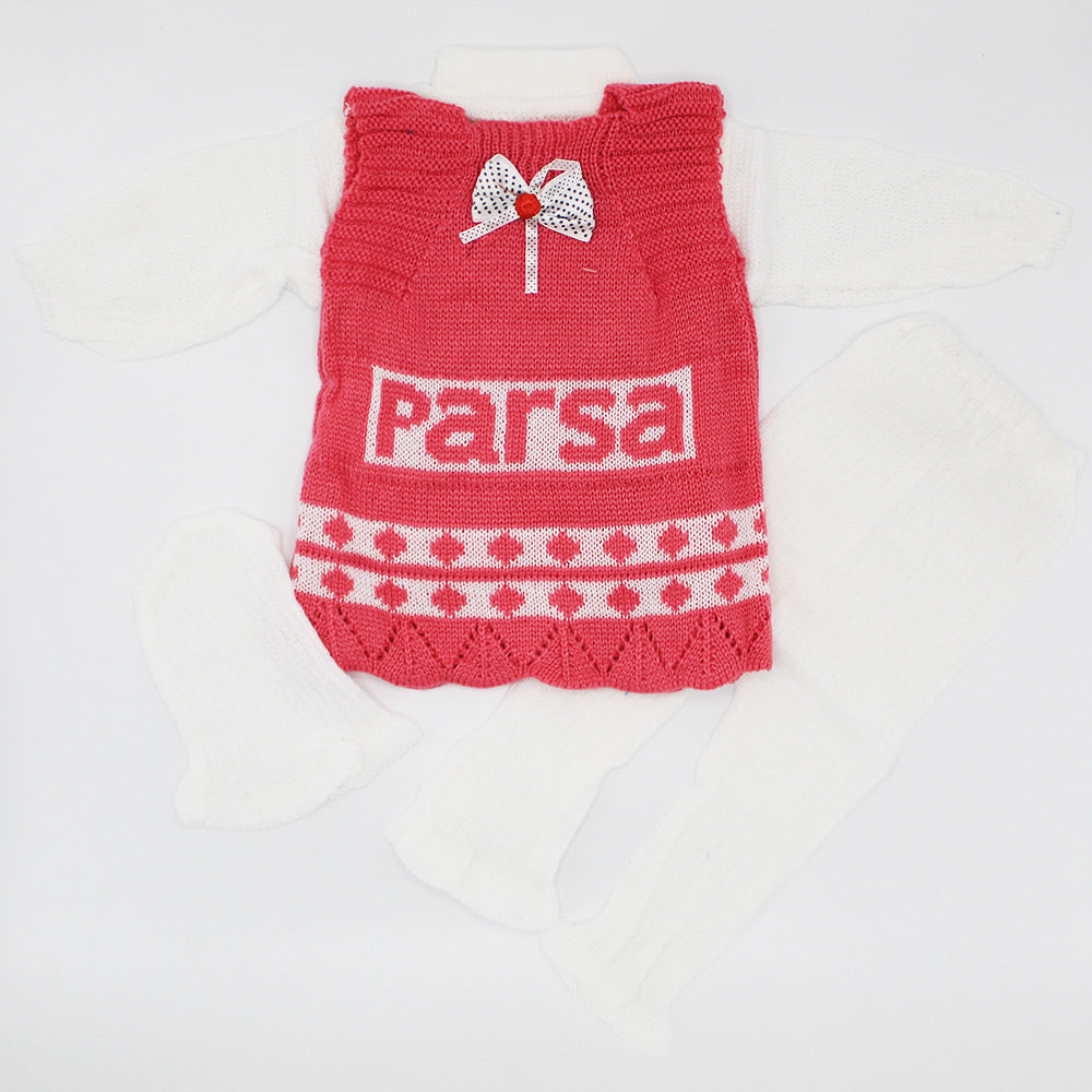 Baby Girl Cute Winter Woolen Knitted Baby 4 Pcs Sweater Suit With Cap for 3-9 Months