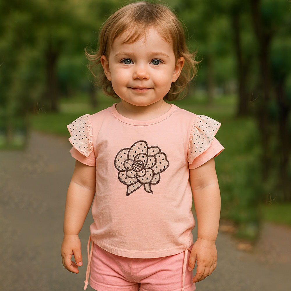 Imported Baby Girl Cute Net 3D Flower Fancy Frock Fly Sleeve Pullover Shirt for 18 Months- 5 Years