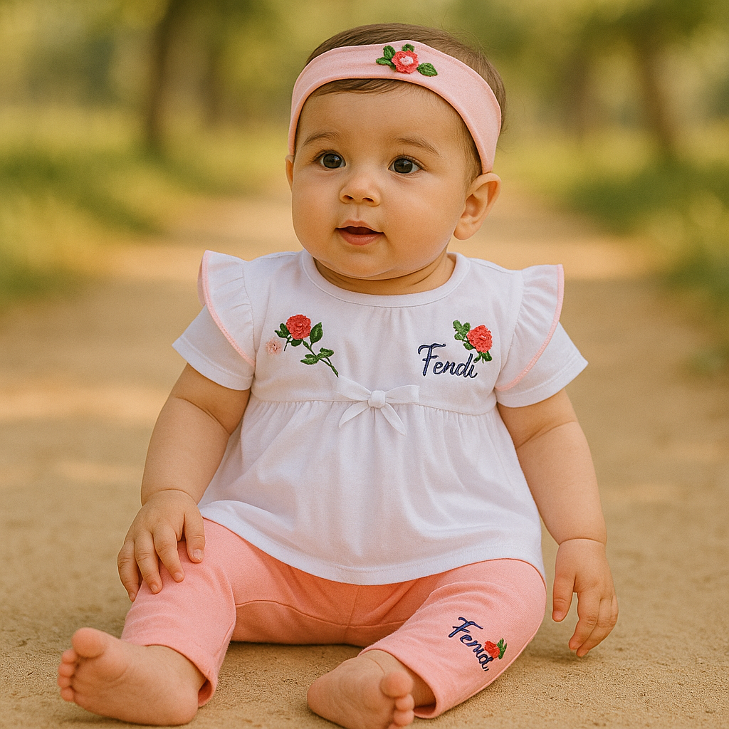 Imported Baby Girl Frock Dress with Pants and Headband for 3 - 9 Months