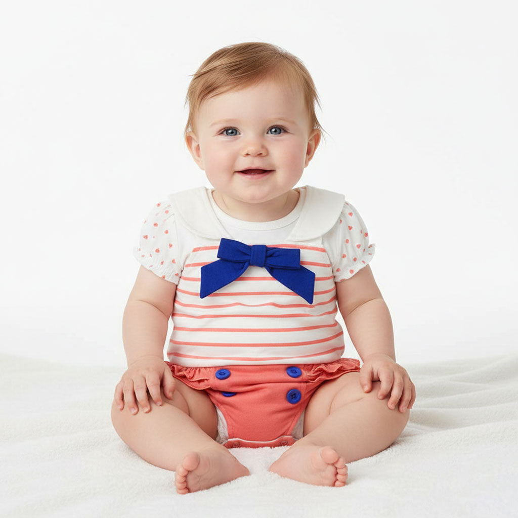 Baby Girl Cute Fancy Bowtie Dungaree Body Romper Dress Onesie for 0-12 Months