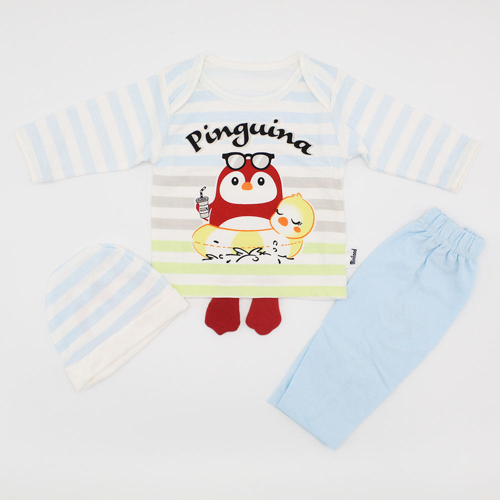 Newborn Baby Same as Turkey 3D Pinguina Full Sleeves Dress for 0-3 Months
