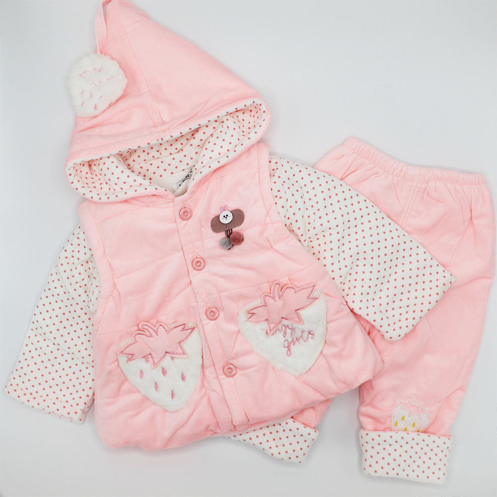 Imported Winter Baby Girl Cute 3D Strawberry Warm Polyester Filled Hoodie Dress for 12 Months - 2.5 Years