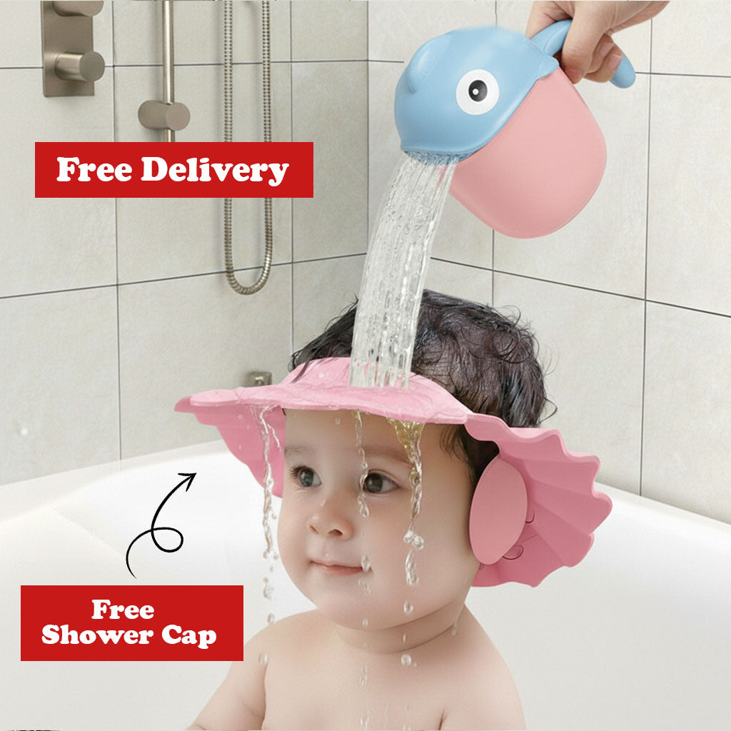 Cute Cartoon Baby Shower Mug | Children's Shampoo & Bathing Cup with Free Shower Bath Cap