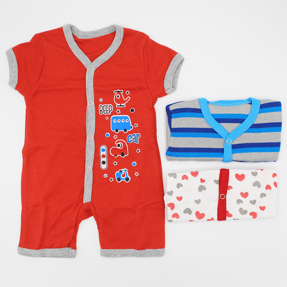 Imported Pack of 3 Rompers Half Sleeves Cotton Stuff Jumpsuit for 0-12 Months