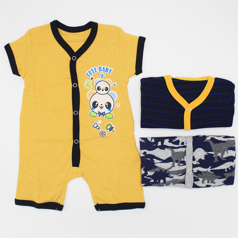 Imported Pack of 3 Rompers Half Sleeves Cotton Stuff Jumpsuit for 0-12 Months