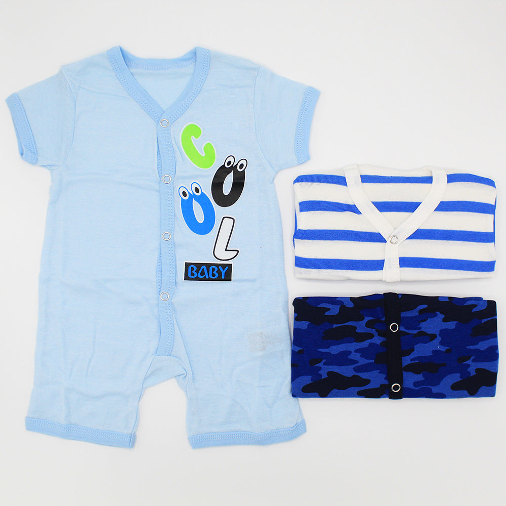 Imported Pack of 3 Rompers Half Sleeves Cotton Stuff Jumpsuit for 0-12 Months