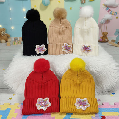 Imported Baby Cute Plain Pom Winter Cap | Soft Rabbit Wool Hat for 0–12 Months