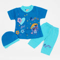 Newborn Baby Girl Chic Pretty Cat Half Sleeves Dress with Pajama and Cap for 0-3 Months