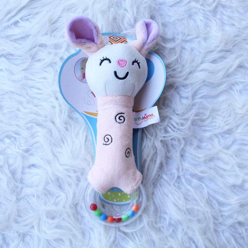 Imported Super Soft Bear Soft Toy Squeaker Sound Handheld Rattle Toy
