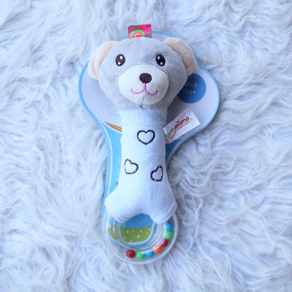 Imported Super Soft Bear Soft Toy Squeaker Sound Handheld Rattle Toy