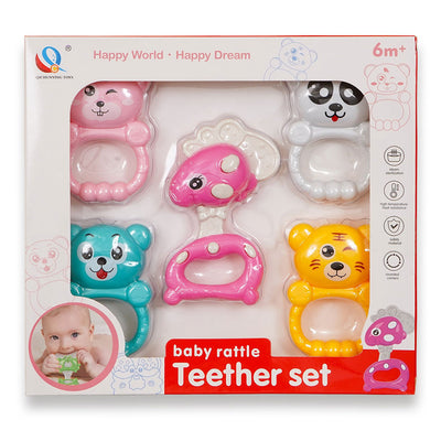 Imported Baby Rattle Teether Set 5 Pcs Set - Baby Toys Gift Box