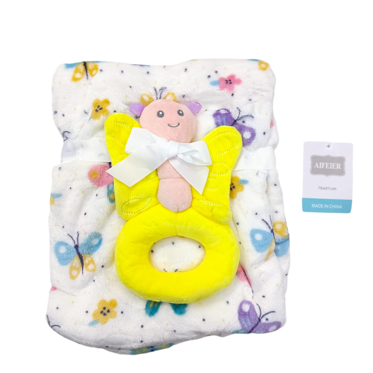 Imported Baby Super Soft Baby Blanket with 3D Ring Plush Toy Gift Set