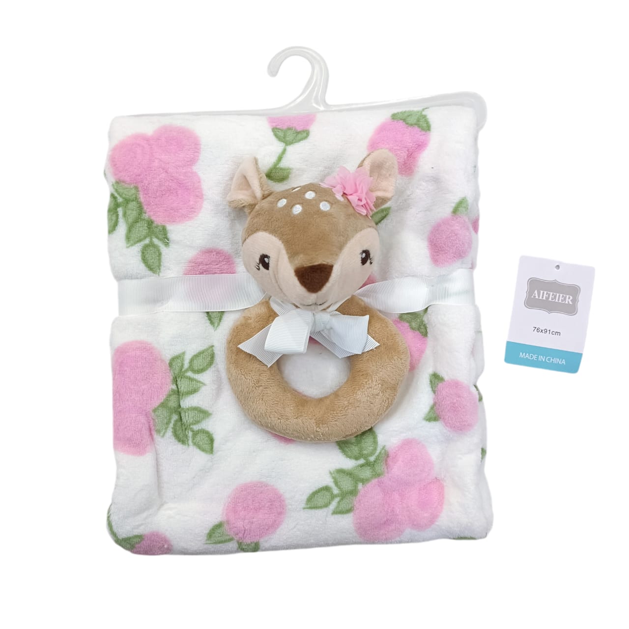 Imported Baby Super Soft Baby Blanket with 3D Ring Plush Toy Gift Set