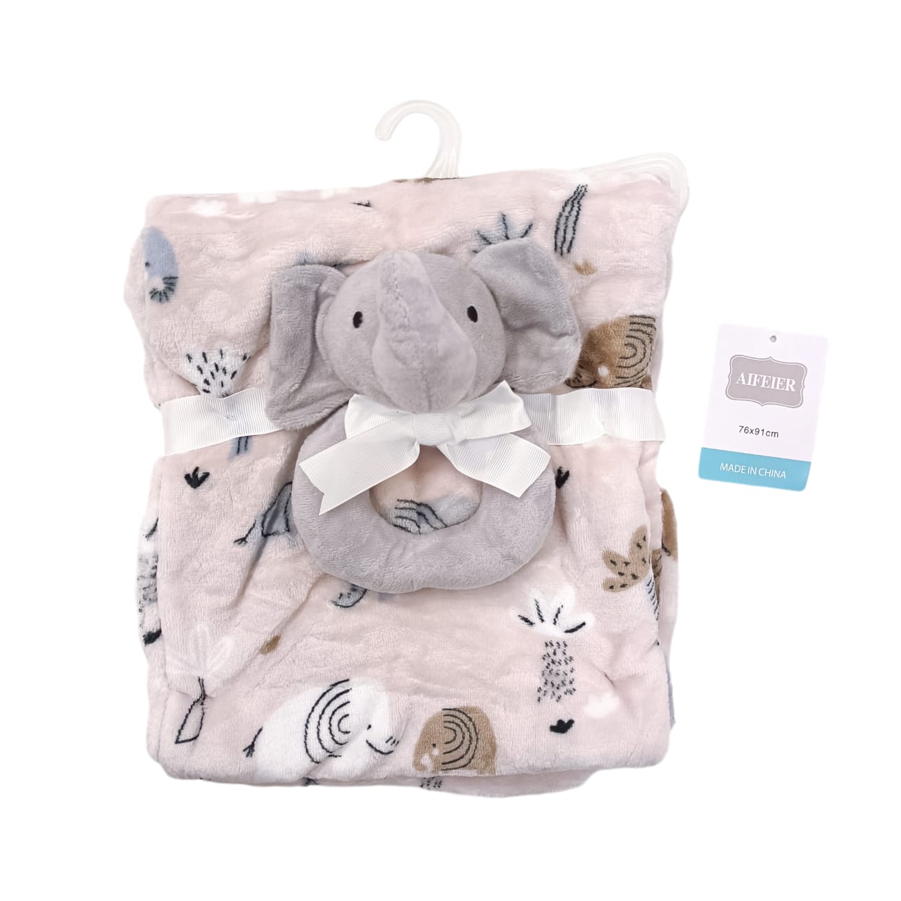 Imported Baby Super Soft Baby Blanket with 3D Ring Plush Toy Gift Set