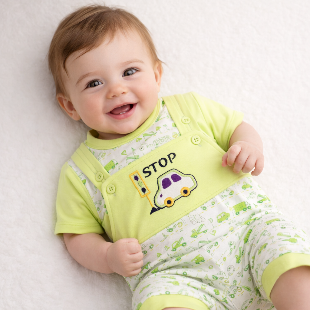 Newborn Bodysuit Car Printer Dungaree Romper with Shirt 0-3 Months