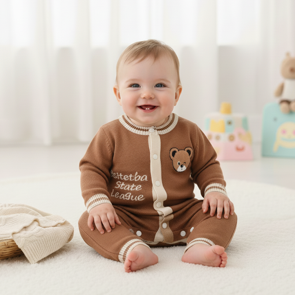 Imported Baby 3D Bear Winter Romper | Soft Rabbit Wool Warm Suit (0–12 Months)