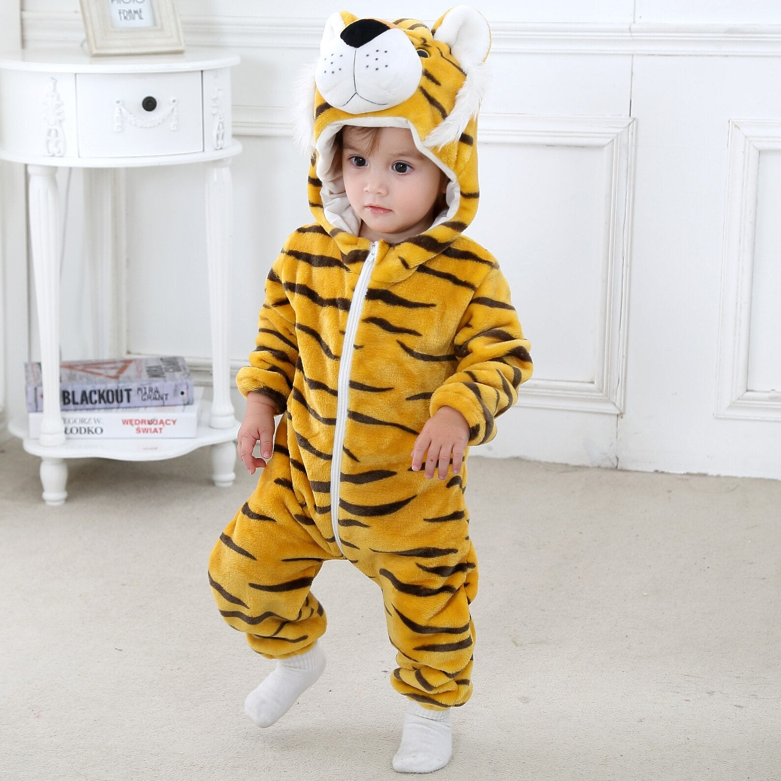 Imported Winter Baby Character Warm Zipper Romper Overall with Hood for 6-24 months