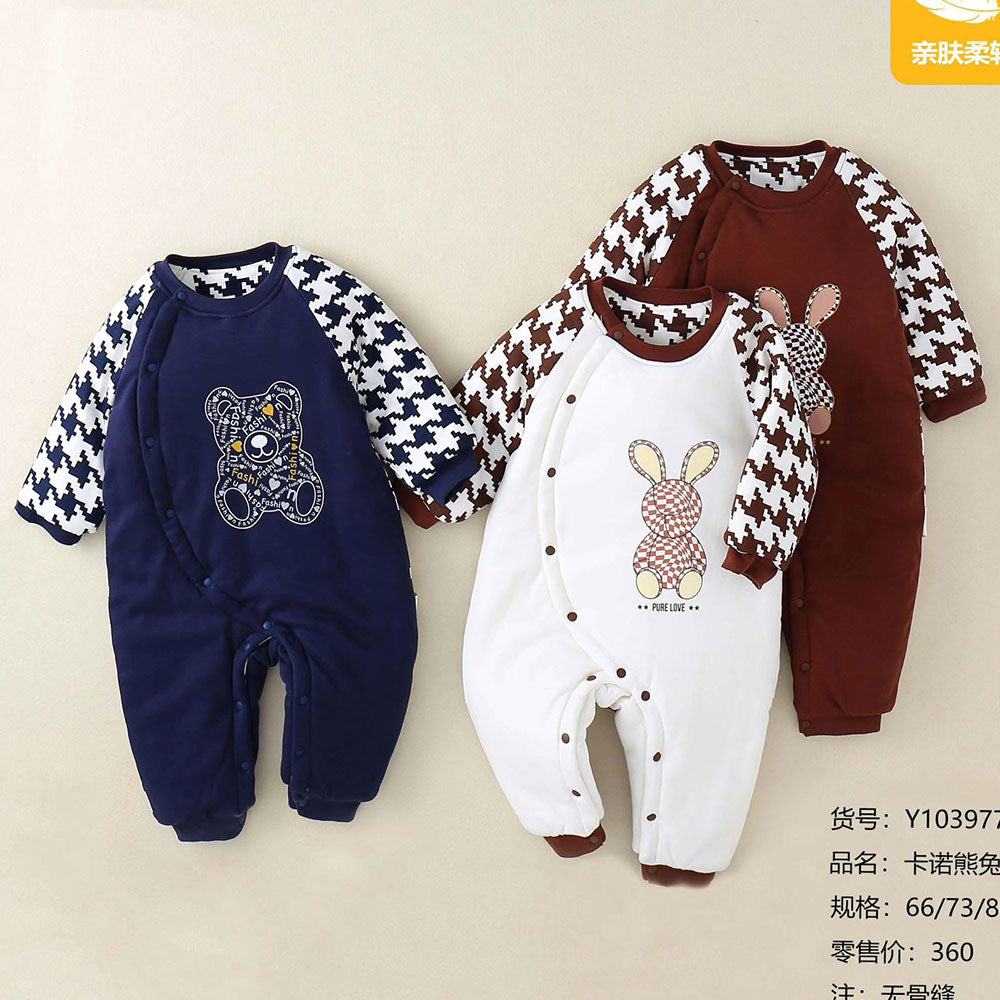 Imported 1 Pc Baby Winter Double Colored Bear Rabbit Polyester Filled Warm Foam Romper for 0 – 6 Months
