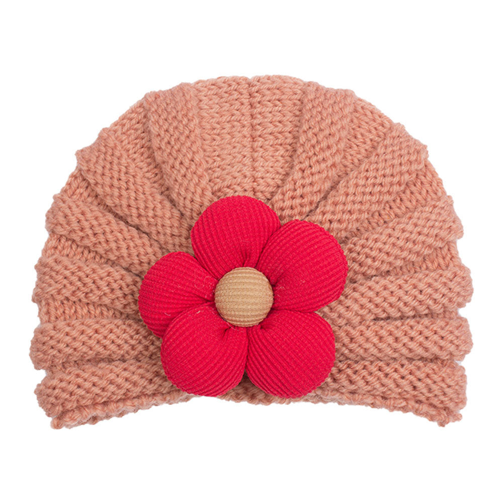 Imported 1 Pc Baby Kids Warm Winter Baby Turban Cap Knitted Hat 3D Flower Children Woolen Hat for 0-3 Years