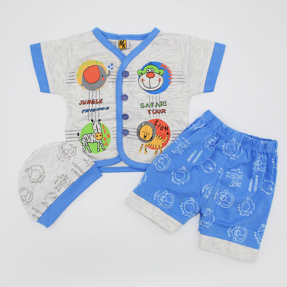 Newborn Baby Safari Tour Half Sleeves Dress with Shorts and Cap for 0-3 Months