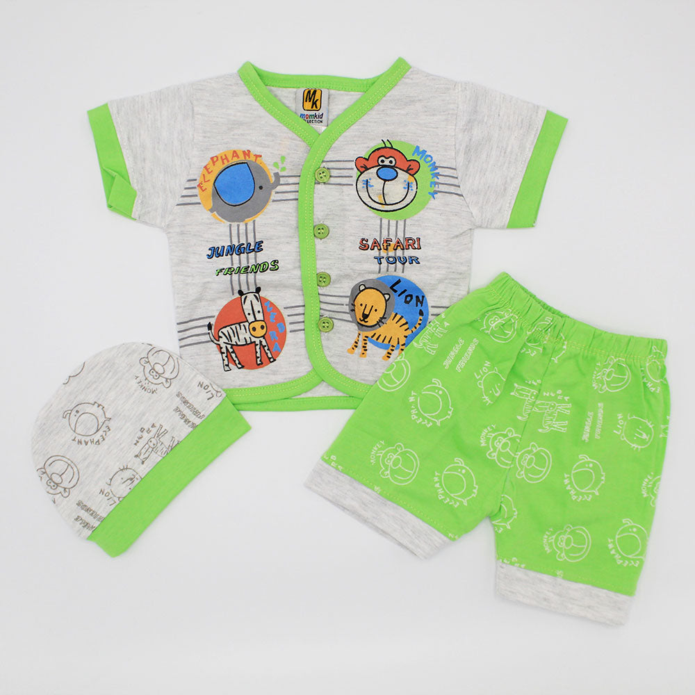 Newborn Baby Safari Tour Half Sleeves Dress with Shorts and Cap for 0-3 Months