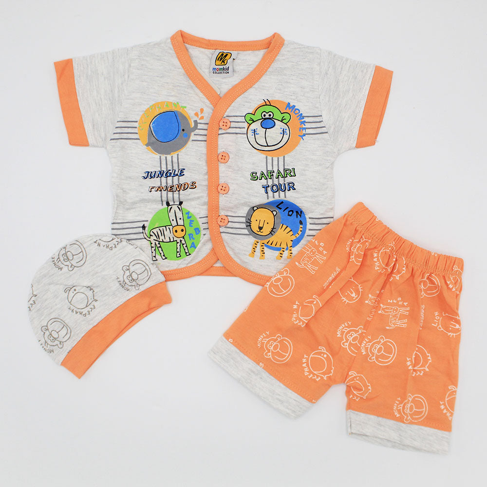 Newborn Baby Safari Tour Half Sleeves Dress with Shorts and Cap for 0-3 Months