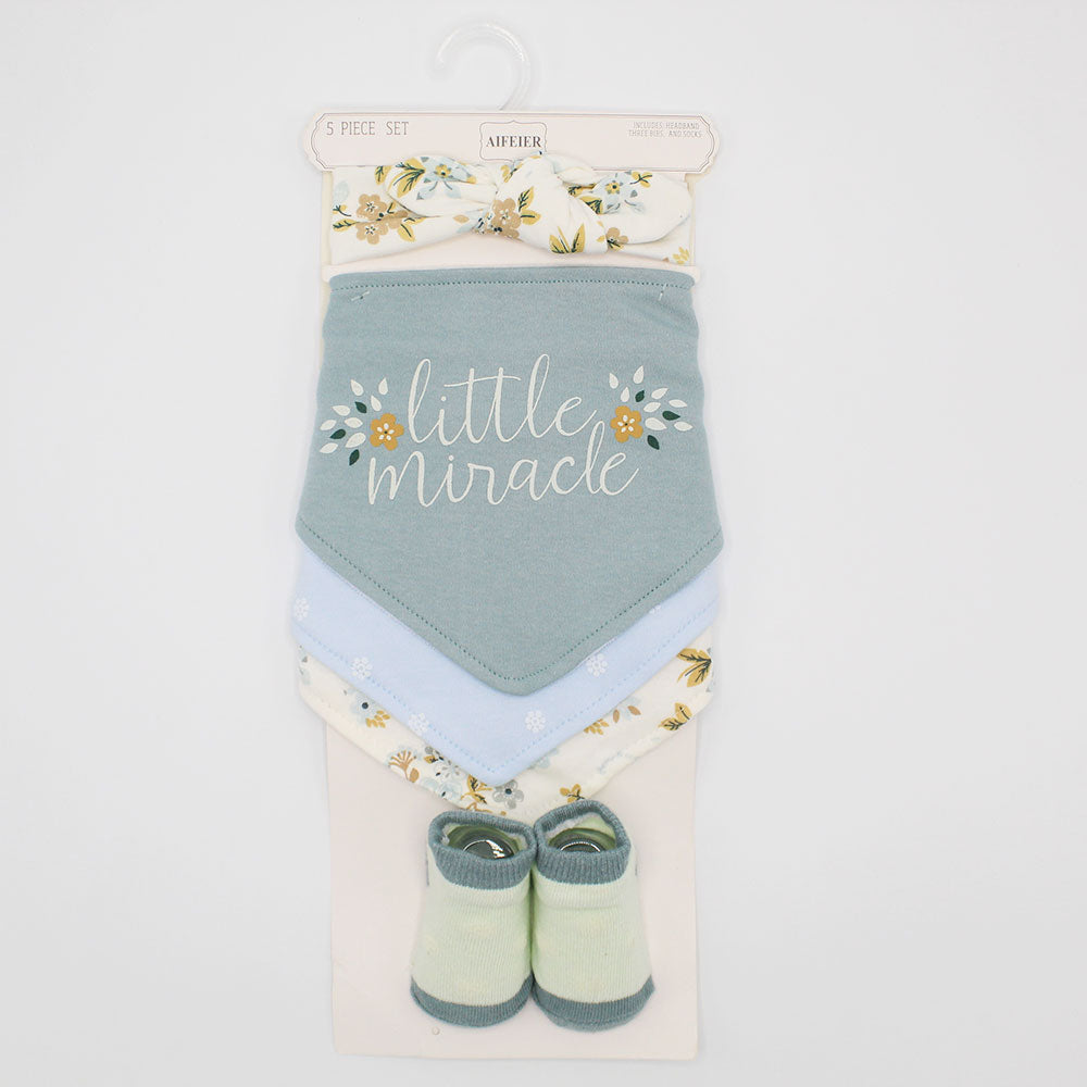 Imported Baby Girl Headband Bib and Booties 5 Piece Set for 0-6 Months