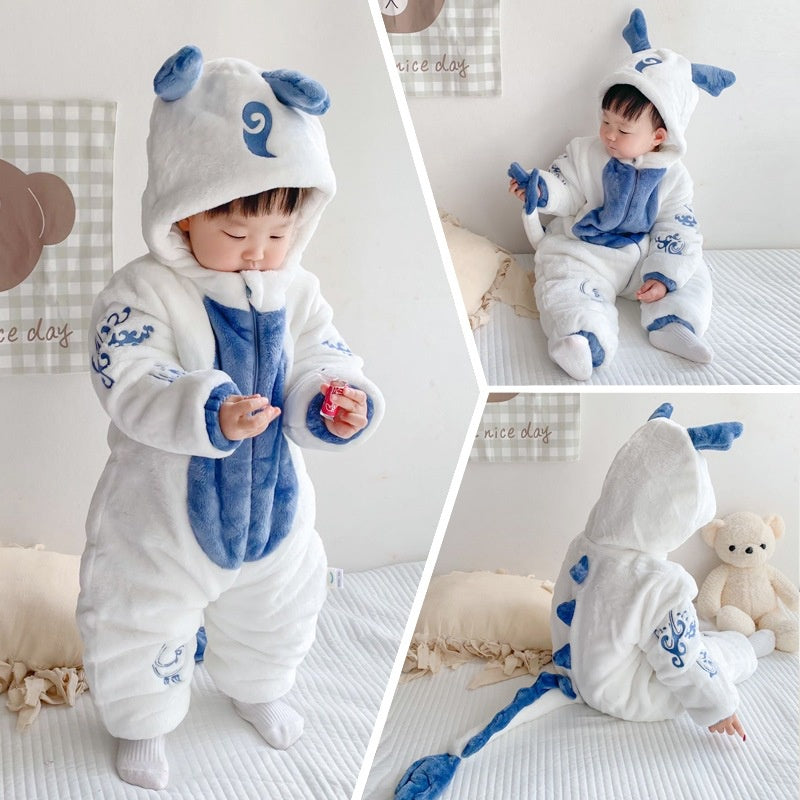 Imported Winter Baby Character Warm Zipper Romper Overall with Hood for 6-24 months