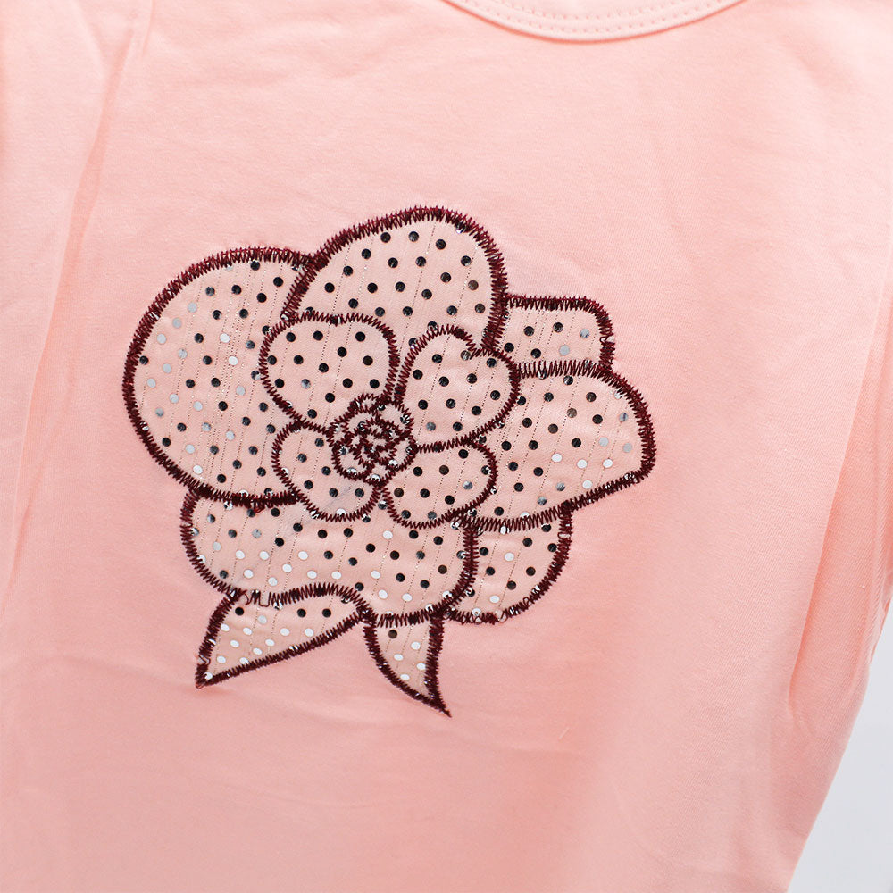 Imported Baby Girl Cute Net 3D Flower Fancy Frock Fly Sleeve Pullover Shirt for 18 Months- 5 Years