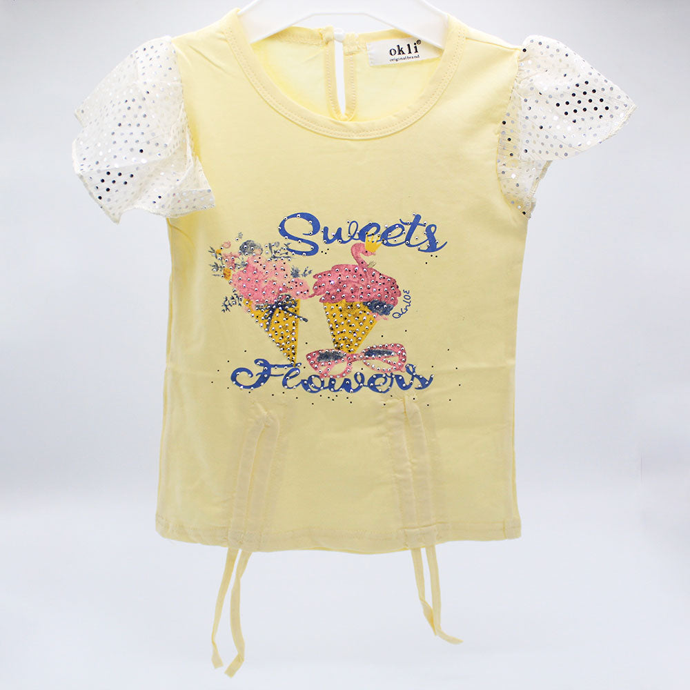 Imported Baby Girl Sweet Ice-cream Fancy Frock Fly Sleeve Pullover Shirt for 18 Months- 5 Years