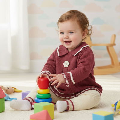 Imported Newborn Baby Girl Winter Woolen Knitted Baby Collar Frock Style Sweater Suit for 3-9 Months