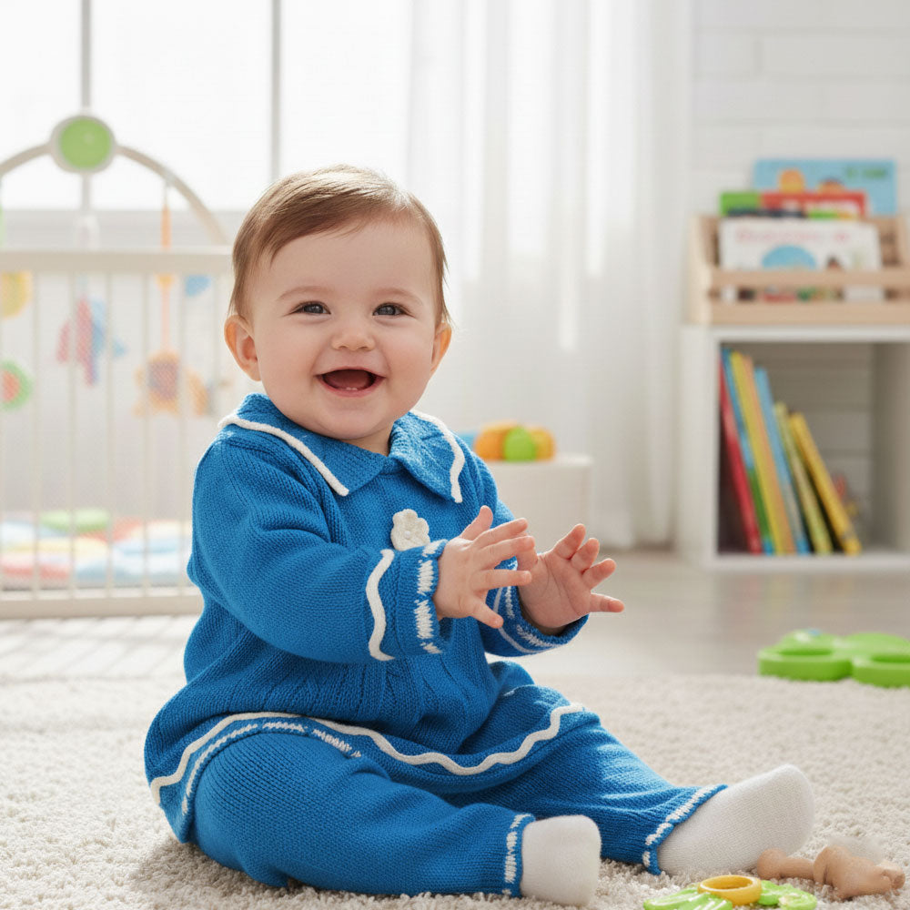Imported Newborn Baby Girl Winter Woolen Knitted Baby Collar Frock Style Sweater Suit for 3-9 Months