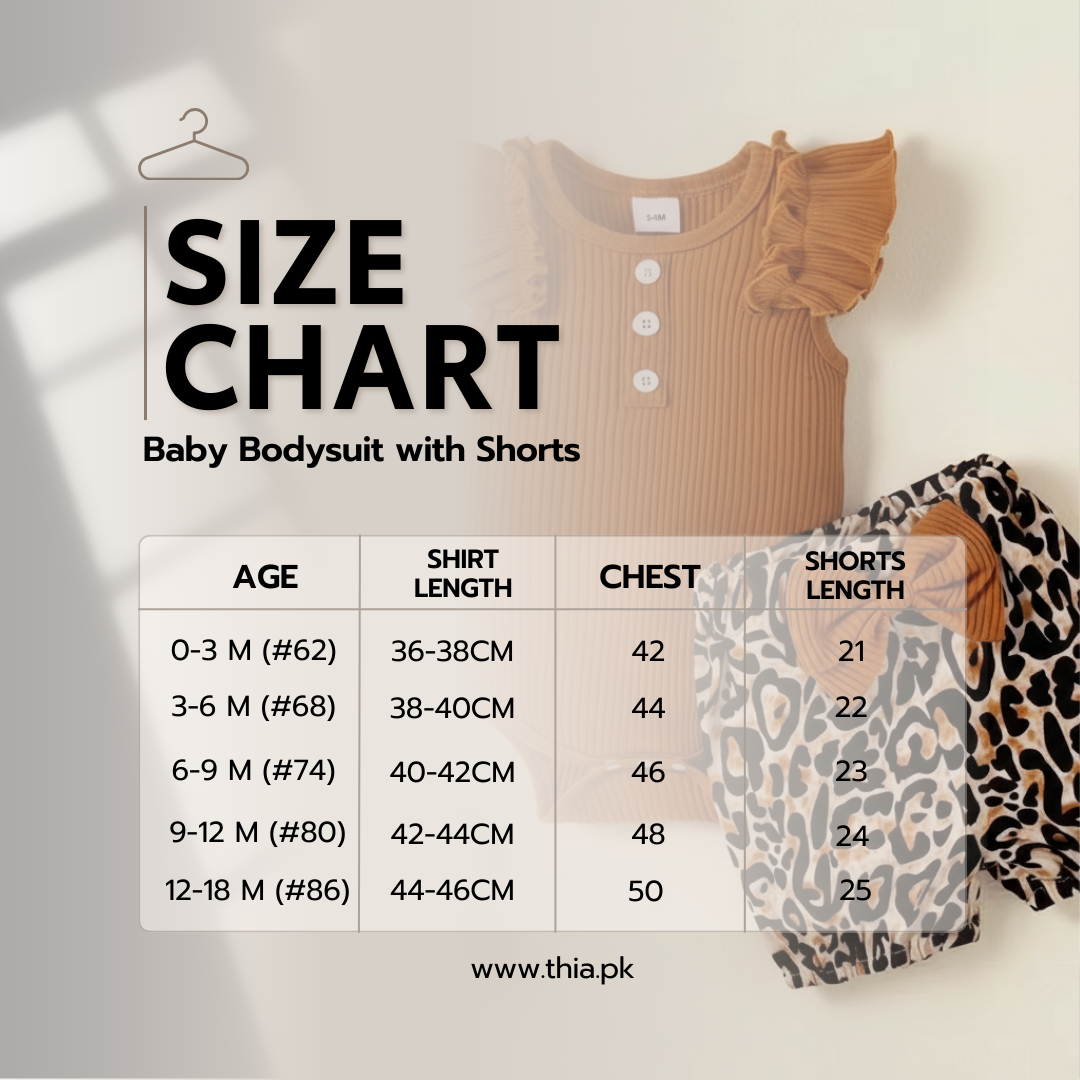 Imported Baby Girl Dress | Stylish Fly Sleeves Bodysuit with Cheetah Bow Shorts (0–18 Months)