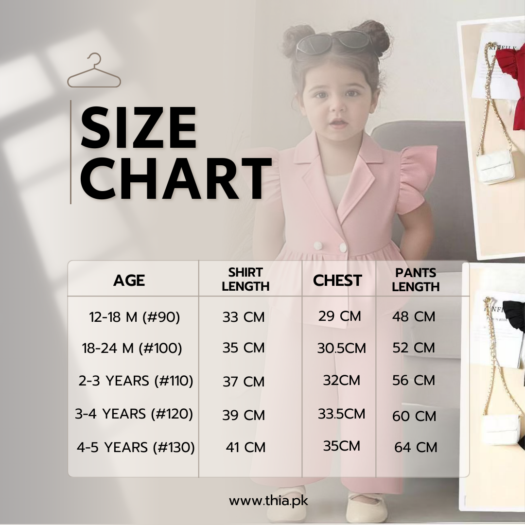 Imported Girls Trendy 3-Piece Outfit Set – Lapel Flying Sleeve Blazer, Inner Crop Top & Straight Pants (12 Months–5 Years)