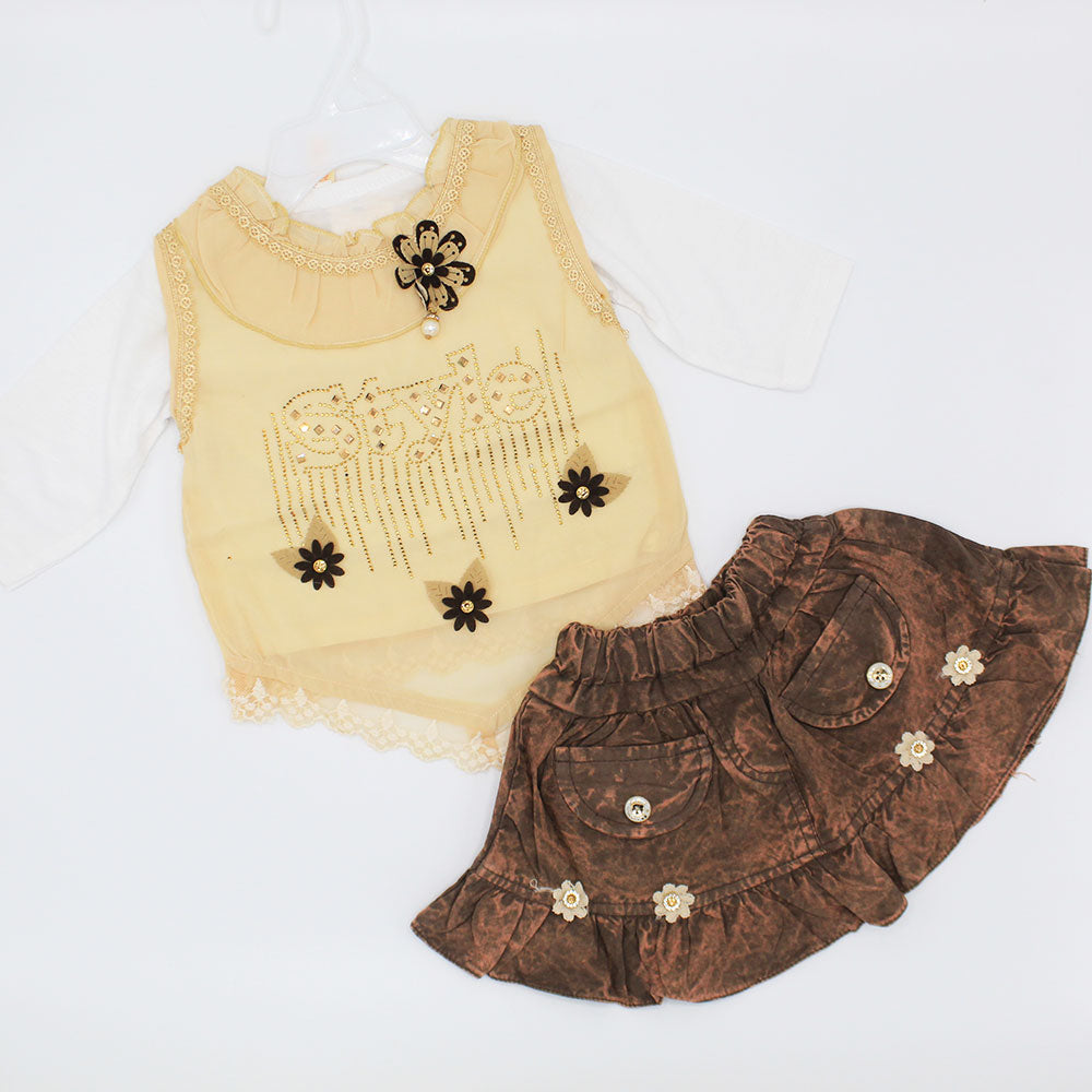 Baby Girl Fancy 3 Pcs Full Sleeves Dress with Skirt for 3-9 Months