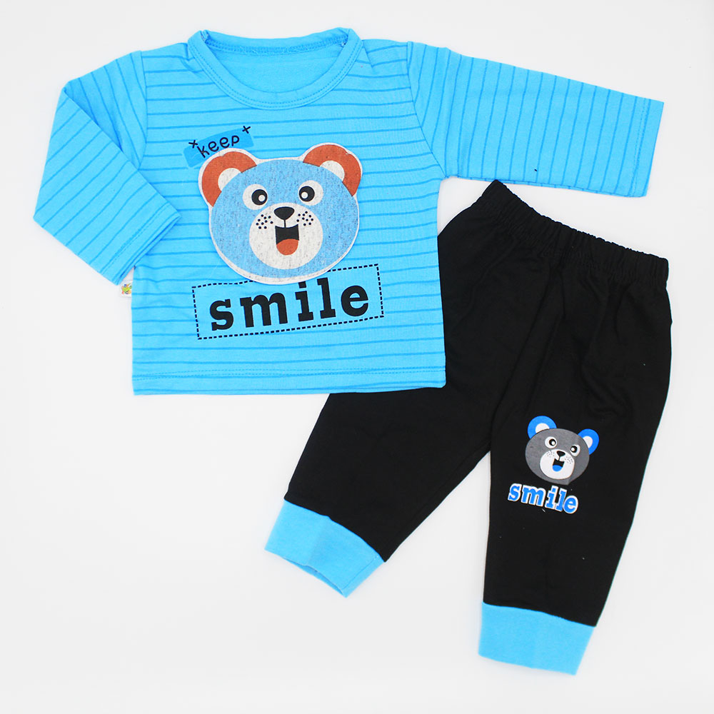 Baby 3D Bear Smile Full Sleeves Dress with Pants for 3-9 Months