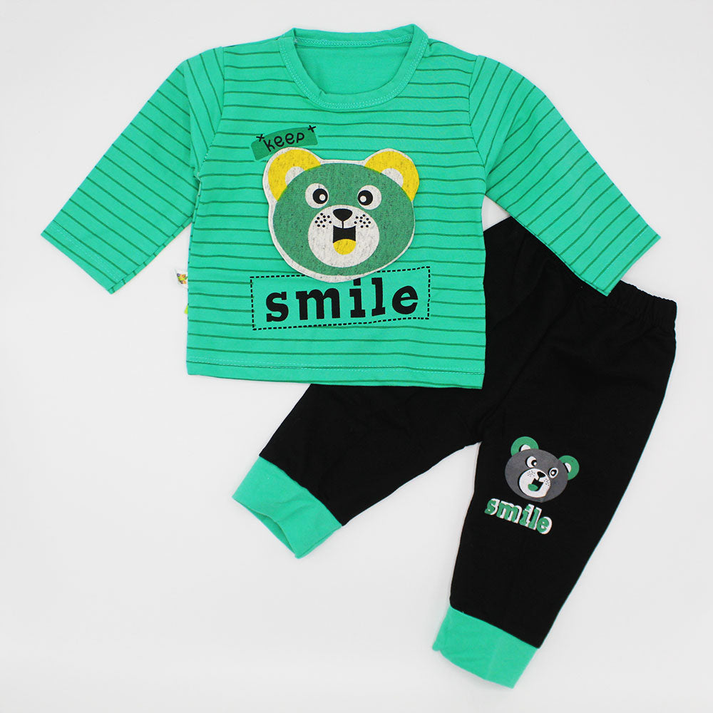 Baby 3D Bear Smile Full Sleeves Dress with Pants for 3-9 Months