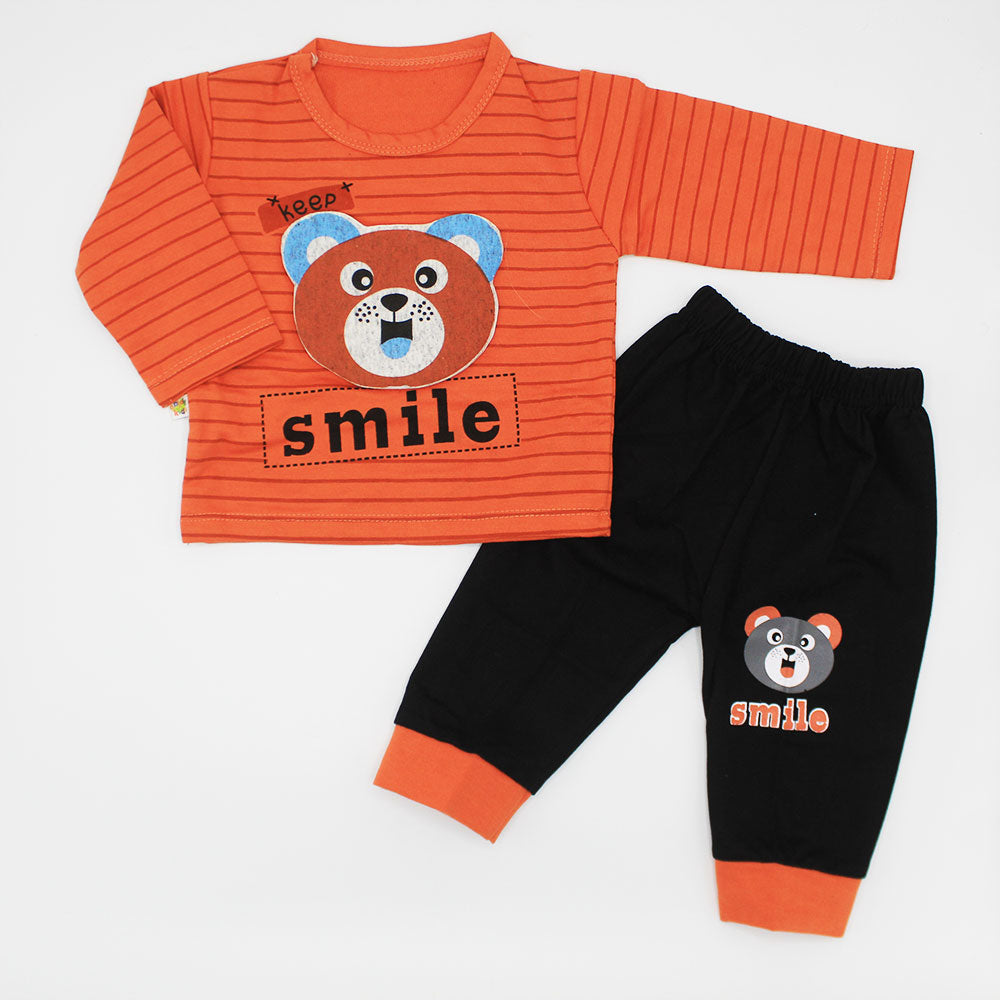 Baby 3D Bear Smile Full Sleeves Dress with Pants for 3-9 Months