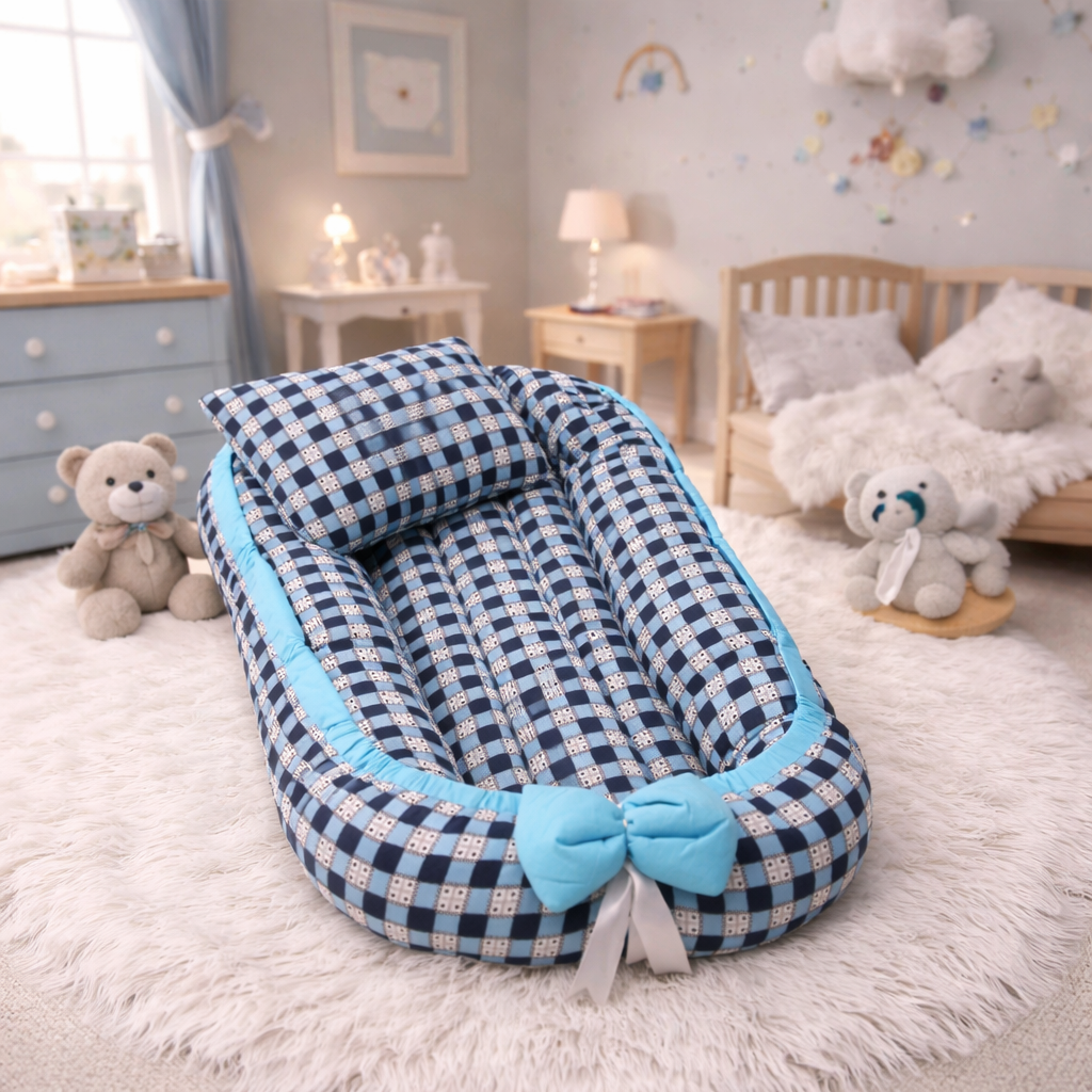 Cute Bow Super Soft Snuggle Baby Bed with Pillow | Cozy Newborn Sleeping Nest
