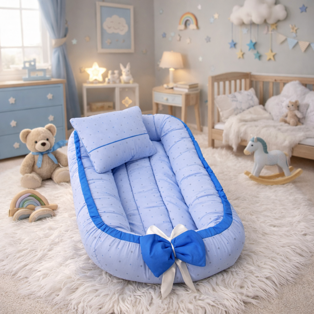 Cute Bow Super Soft Snuggle Baby Bed with Pillow | Cozy Newborn Sleeping Nest
