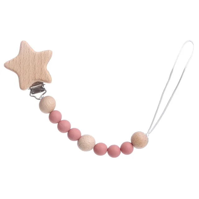 Star Silicone & Wooden Pacifier Clip | Stylish Beaded Soother Holder for Babies (0–24 Months)