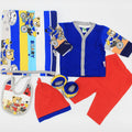 Blue newborn Baby Cutie Bear 6 Pcs Cotton Summer Full Sleeves Starter Set with Wrapping Sheet for 0-3 Months