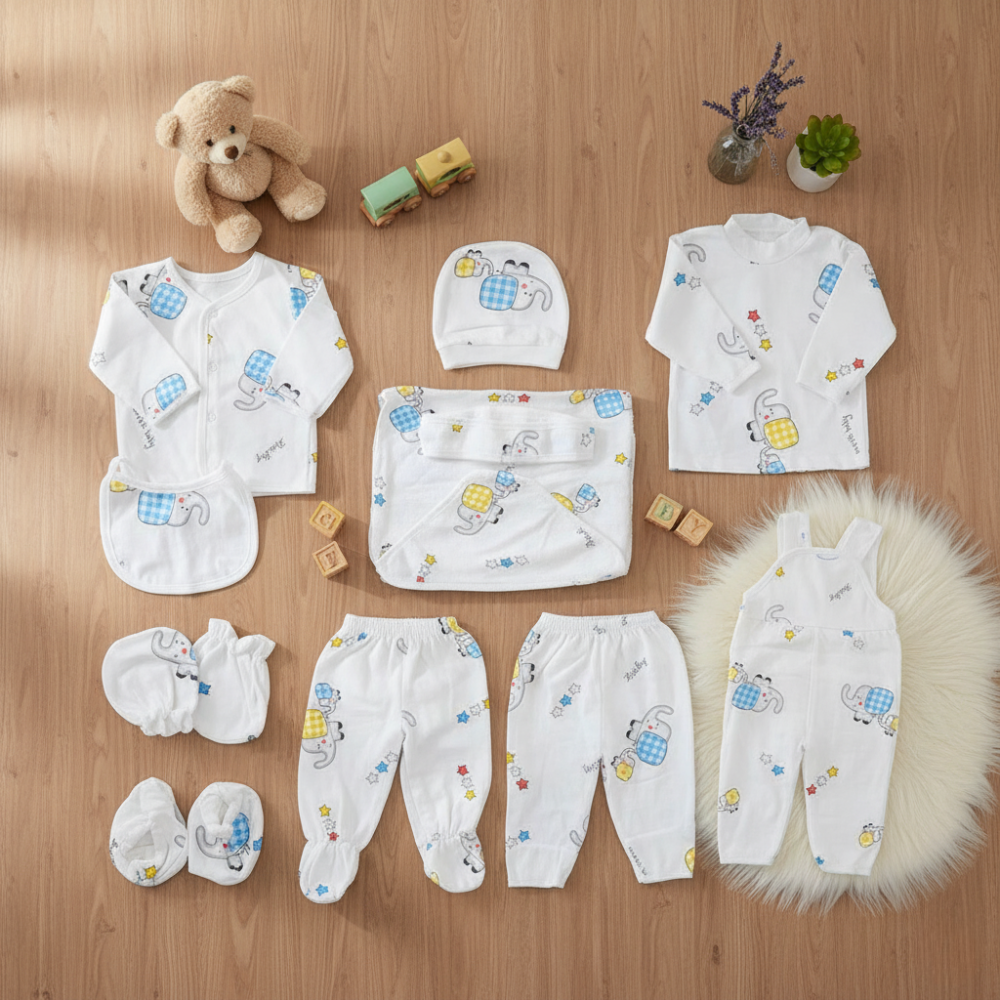 Imported Newborn Cute Bear Baby Set 11 Pcs Full Sleeves Winter Starter Set for 0-6 Months