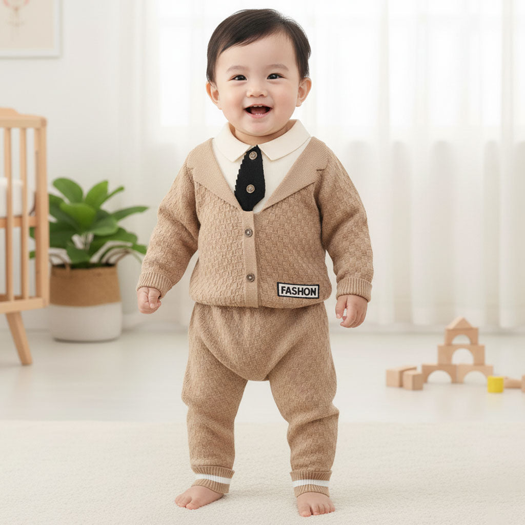 Imported Baby Boy Tuxedo Winter Dress | Rabbit Wool Bowtie Warm Suit (6–24 Months)