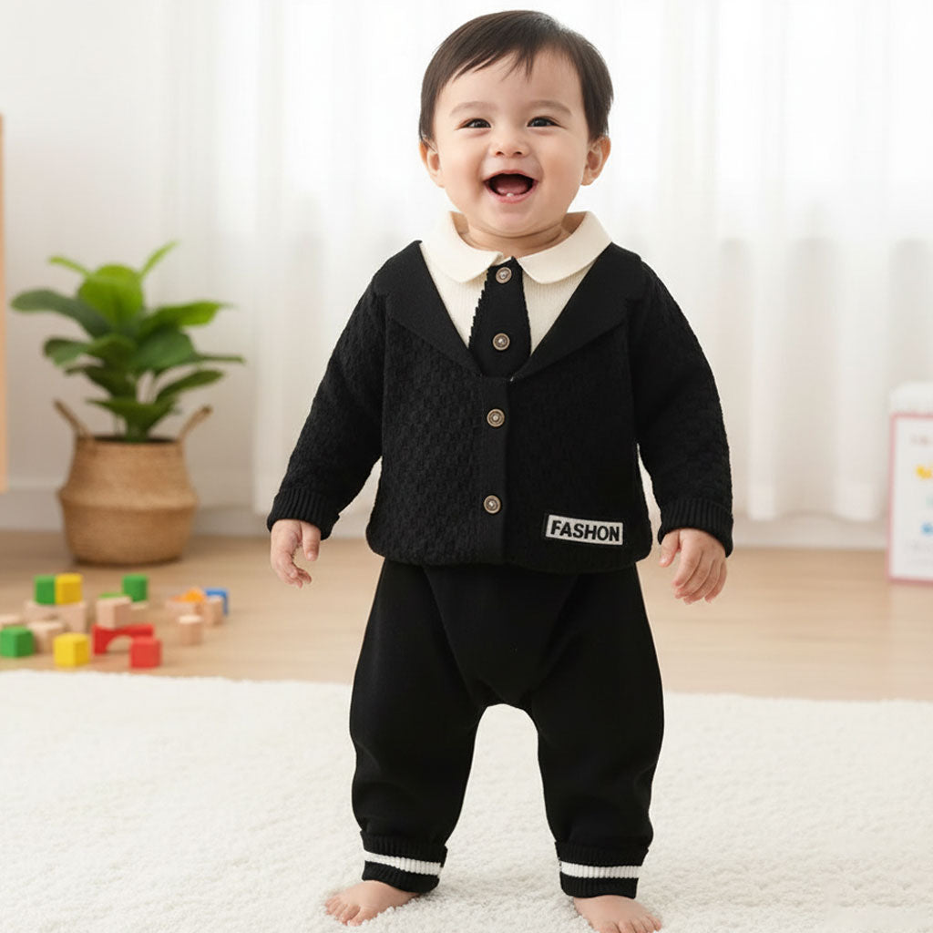 Imported Baby Boy Tuxedo Winter Dress | Rabbit Wool Bowtie Warm Suit (6–24 Months)