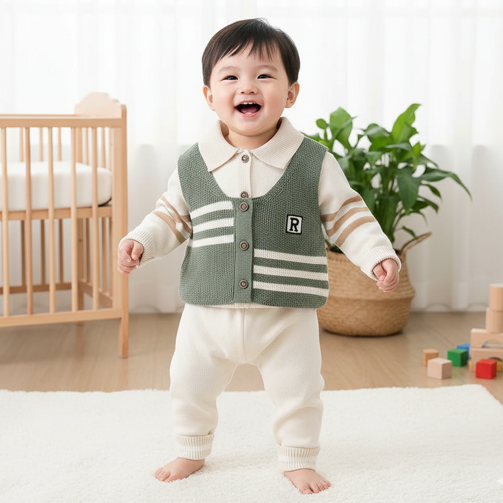 Imported Baby Boy Waistcoat Style Winter Dress | Rabbit Wool Warm Suit (6–24 Months)