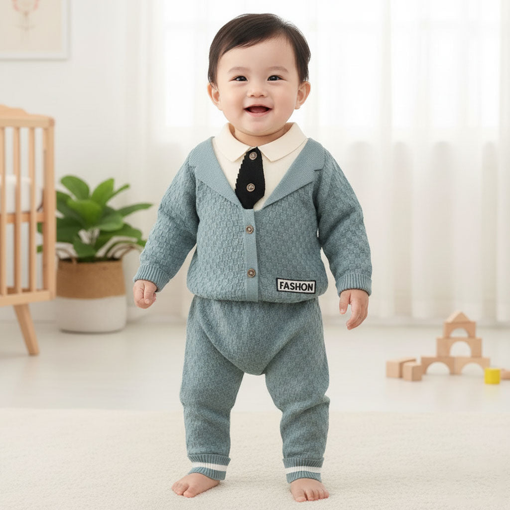 Imported Baby Boy Tuxedo Winter Dress | Rabbit Wool Bowtie Warm Suit (6–24 Months)