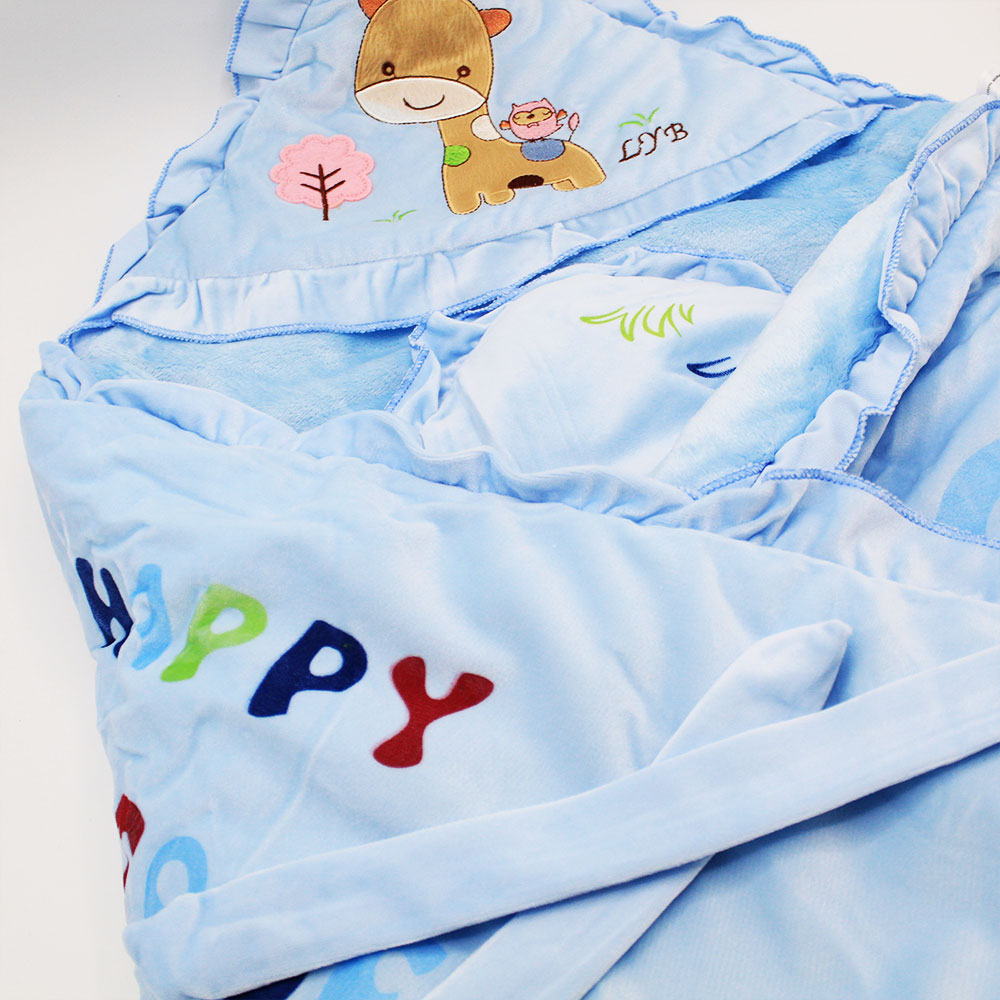 Imported Baby Cute Giraffe Warm and Soft Swaddle Wrapper Hooded with Hood Double Layer Receiving Blanket Polyester filled Sleeping Carry Nest For 0-12 Months